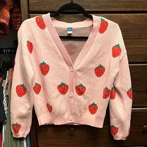 Old Navy Pink Cardigan with Strawberry Design